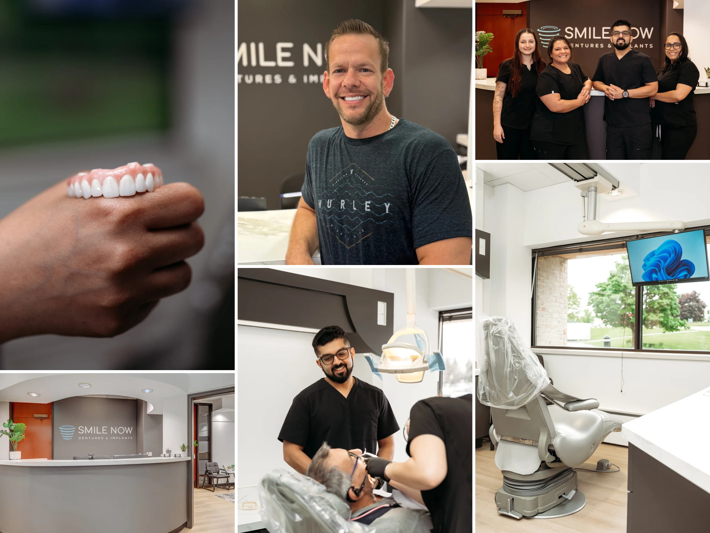 Photos of the office and team at Smile Now Milwaukee Dentures and Implants